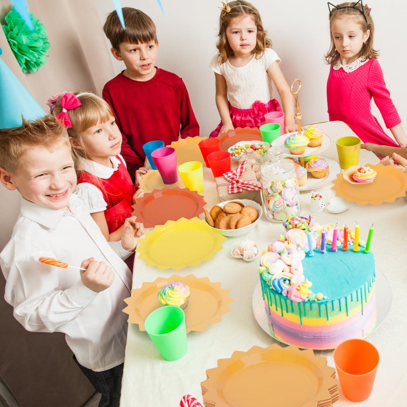 Whaline 90Pcs Boho Sun Paper Plates First Trip Around The Sun Disposable Plates Sunshine Party Tableware For Birthday Baby Shower Summer Table Supplies  6 Colors - Image 5