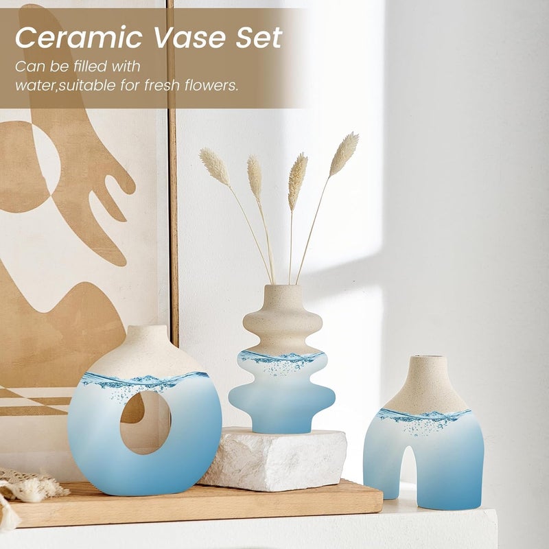 CozyNook Set of 3 Hollow Ceramic Vases, Nordic Boho Modern Decorative Flower Vases for Living Room, Dining Table, Office & Home Decor (Creamy) - Image 3