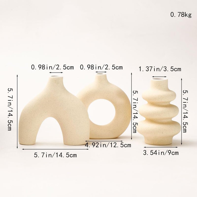 CozyNook Set of 3 Hollow Ceramic Vases, Nordic Boho Modern Decorative Flower Vases for Living Room, Dining Table, Office & Home Decor (Creamy) - Image 4