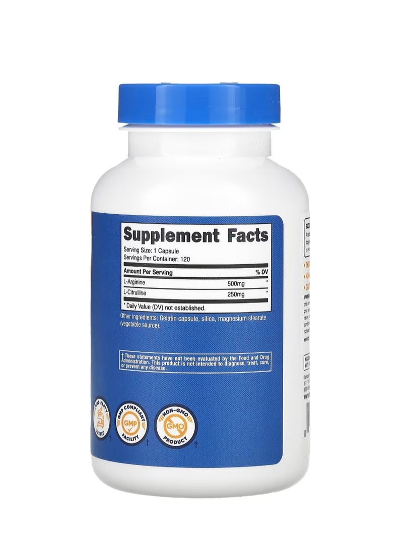 Nutricost L-Arginine & L-Citrulline 120 Capsules - Image 2