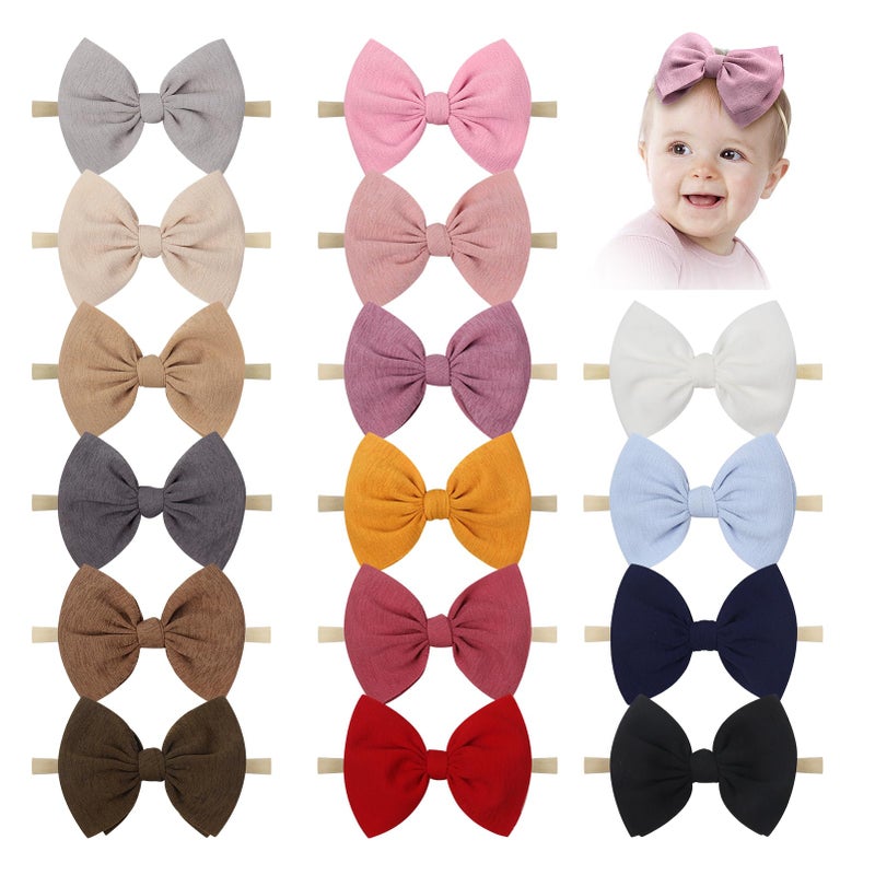 YanJie 4.5'' Baby Girls Soft Nylon Headbands Newborn Bows Handmade Hairbands Hair Accessories for Newborn Infant Toddler Kids 16Pcs - Image 1