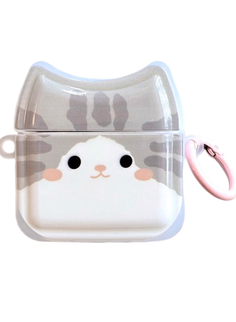 General Protective Case for AirPods 4, Motif: Smiling Gray Cat, Cute Cat Face, Soft TPU Silicone Case, Protective Case for AirPods 4, Shockproof Protective Case for iPod Earbuds  - Image 1