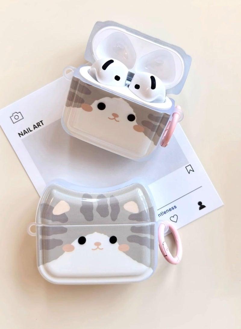 General Protective Case for AirPods 4, Motif: Smiling Gray Cat, Cute Cat Face, Soft TPU Silicone Case, Protective Case for AirPods 4, Shockproof Protective Case for iPod Earbuds  - Image 3