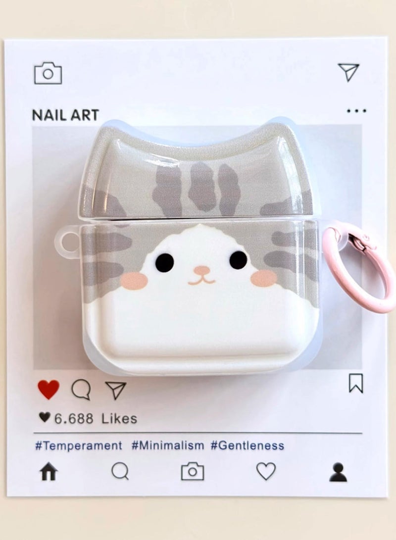 General Protective Case for AirPods 4, Motif: Smiling Gray Cat, Cute Cat Face, Soft TPU Silicone Case, Protective Case for AirPods 4, Shockproof Protective Case for iPod Earbuds  - Image 4