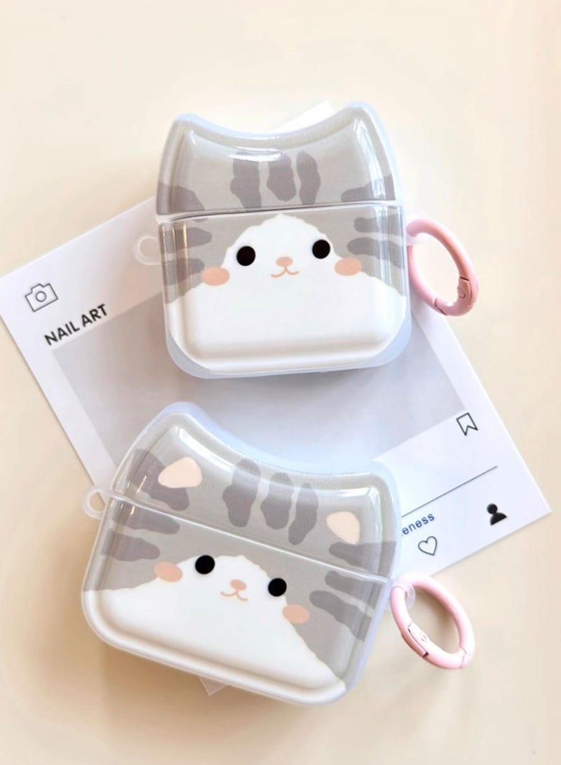 General Protective Case for AirPods 4, Motif: Smiling Gray Cat, Cute Cat Face, Soft TPU Silicone Case, Protective Case for AirPods 4, Shockproof Protective Case for iPod Earbuds  - Image 2