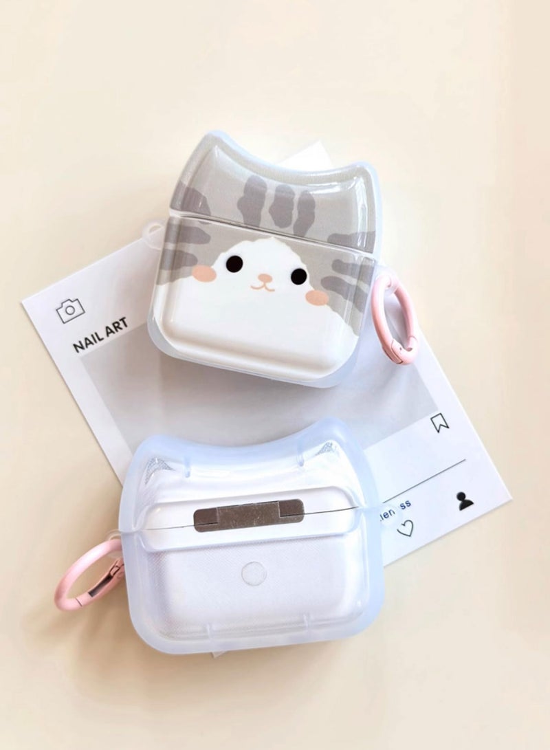 General Protective Case for AirPods 4, Motif: Smiling Gray Cat, Cute Cat Face, Soft TPU Silicone Case, Protective Case for AirPods 4, Shockproof Protective Case for iPod Earbuds  - Image 5