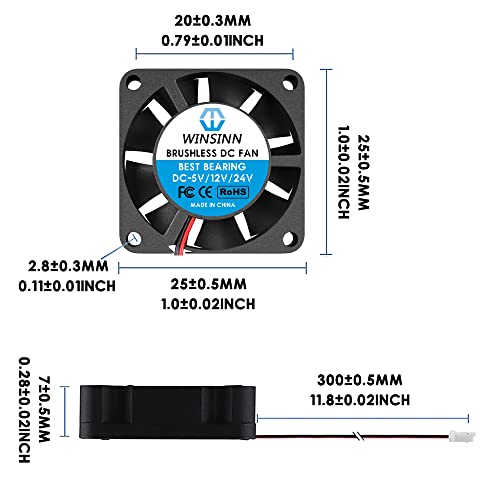 WINSINN Mini 25mm Fan 5V Hydraulic Bearing Brushless 2507 25x7mm - High Speed (Pack of 4Pcs) - Image 2