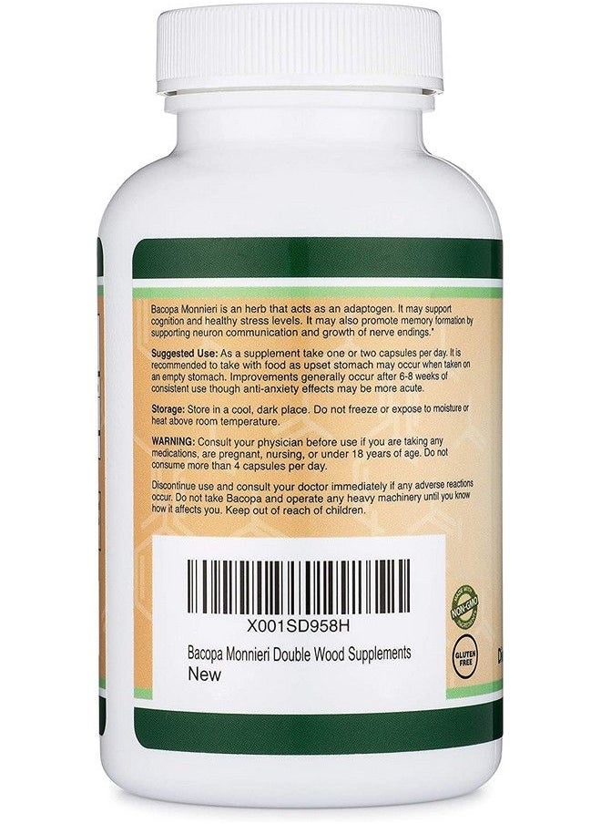 Bacopa Monnieri Capsules 20% Bacosides 450Mg 90 Count (Manufactured In Usa Nongmo Gluten Free) Brahmi Extract (Memory Supplement For Brain Health Focus And Cognitive Function) By Double Wood