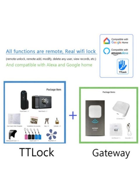 Fingerprint Waterproof Outdoor Gate Remote Control Bluetooth TTLock App Passcode Rfid Card Keyless Smart Door Lock and Gateway