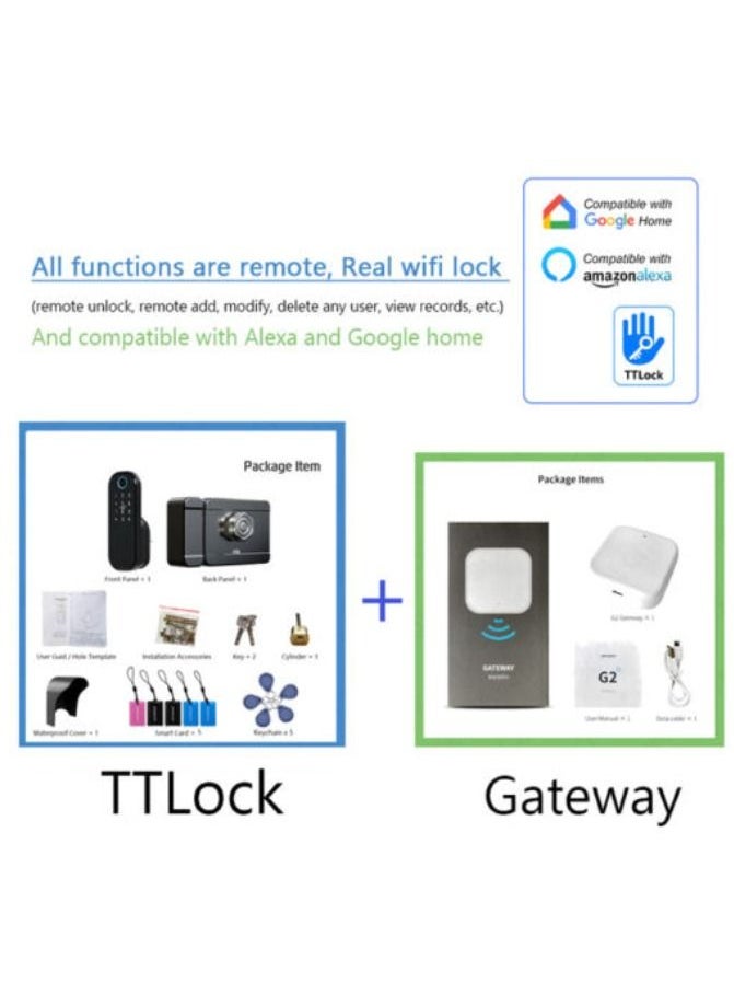 Generic - Fingerprint Waterproof Outdoor Gate Remote Control Bluetooth TTLock App Passcode Rfid Card Keyless Smart Door Lock and Gateway - Image 1