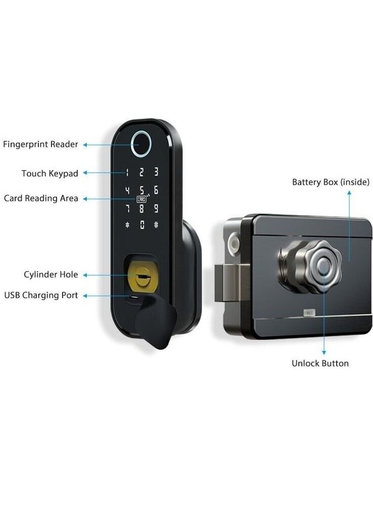 Generic - Fingerprint Waterproof Outdoor Gate Remote Control Bluetooth TTLock App Passcode Rfid Card Keyless Smart Door Lock and Gateway - Image 1