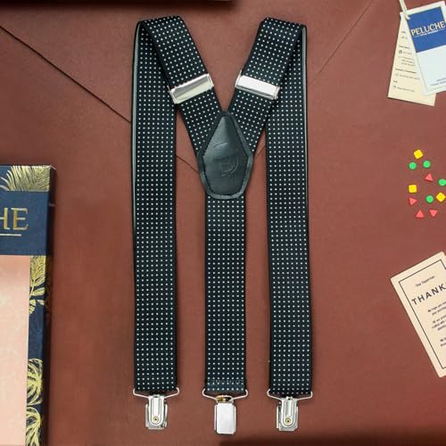 Peluche Polka Dots black color suspender for men | FreeSize - 3.5cm width and 110cm length - Image 2