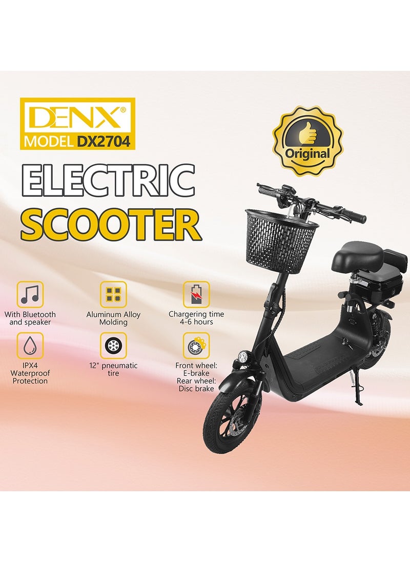 Denx - DENX DX2704 Electric Scooter with 500W Motor, 30km/h Speed, 12 Inch Pneumatic Tires with Bluetooth and Speakers. - Image 1