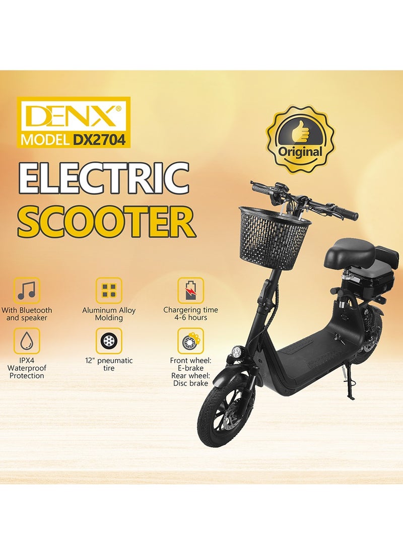 Denx - DENX DX2704 Electric Scooter with 500W Motor, 30km/h Speed, 12 Inch Pneumatic Tires with Bluetooth and Speakers. - Image 1