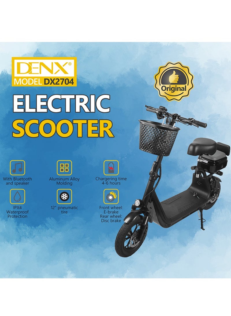 Denx - DENX DX2704 Electric Scooter with 500W Motor, 30km/h Speed, 12 Inch Pneumatic Tires with Bluetooth and Speakers. - Image 1