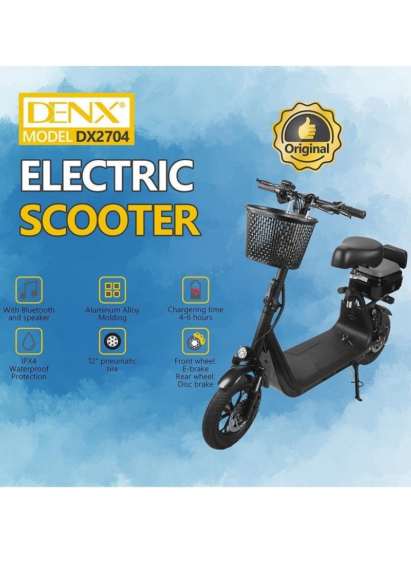 Denx - DENX DX2704 Electric Scooter with 500W Motor, 30km/h Speed, 12 Inch Pneumatic Tires with Bluetooth and Speakers. - Image 1
