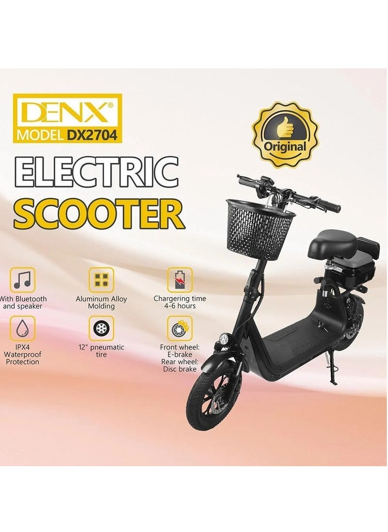 Denx - DENX DX2704 Electric Scooter with 500W Motor, 30km/h Speed, 12 Inch Pneumatic Tires with Bluetooth and Speakers. - Image 1