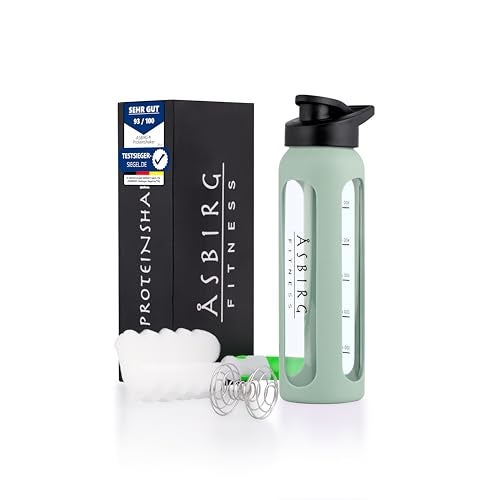 Asbirg Fitness | 24 oz Glass Protein Shaker Bottle – BPA-Free, Leakproof Lid, Stainless Steel Mixing Ball & Silicone Sleeve – Gym Shaker for Smoothies, Shakes & Pre-Workout – Pastel Green - Image 1