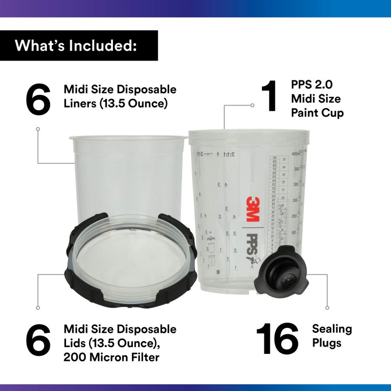 3M PPS 2.0 Paint Spray Gun System Starter Kit 26170,13.5 Ounces,200-micron Filter,Use for Cars,Furniture,Home & more,1 Cup,6 Disposable Lids and Liners,16 Sealing Plugs - Image 2