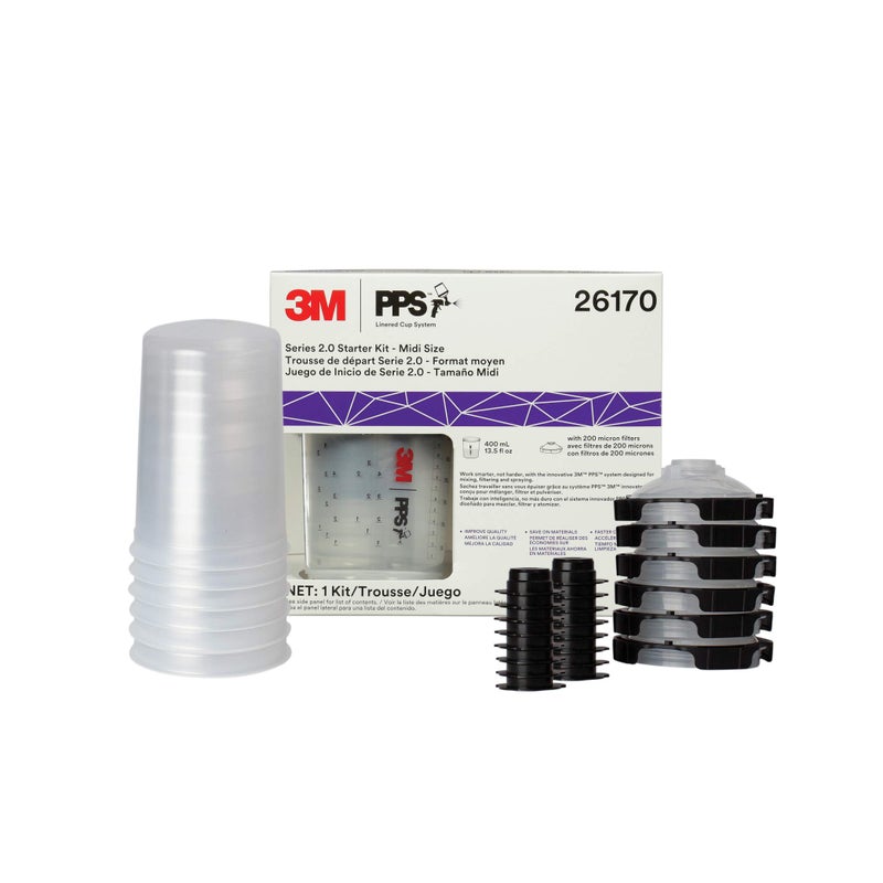 3M PPS 2.0 Paint Spray Gun System Starter Kit 26170,13.5 Ounces,200-micron Filter,Use for Cars,Furniture,Home & more,1 Cup,6 Disposable Lids and Liners,16 Sealing Plugs - Image 1