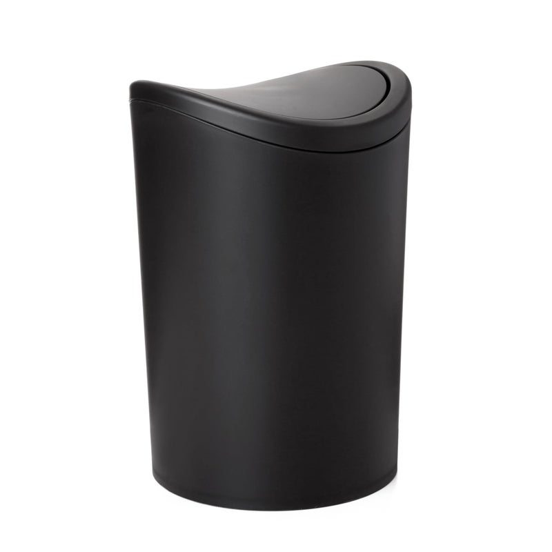 Superio Small Bathroom Trash Can with Lid Modern Matte Black Mini Waste Bin with Swing Lid 1 12 Gallon 6 Liter Plastic Garbage Can for Kitchen Bathroom Bedroom Office Under Desk 1