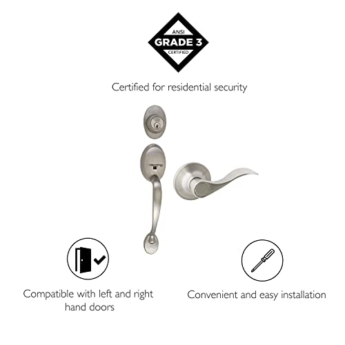 Design House 700682 Coventry Handleset with Springdale Interior Lever and Single Cylinder Deadbolt Satin Nickel - Image 3