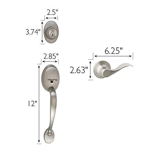 Design House 700682 Coventry Handleset with Springdale Interior Lever and Single Cylinder Deadbolt Satin Nickel - Image 2