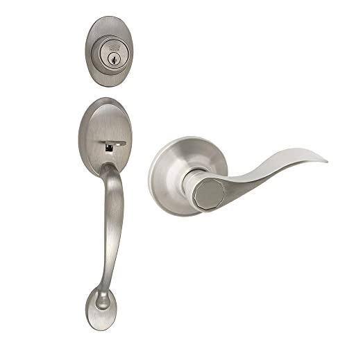 Design House 700682 Coventry Handleset with Springdale Interior Lever and Single Cylinder Deadbolt Satin Nickel - Image 1