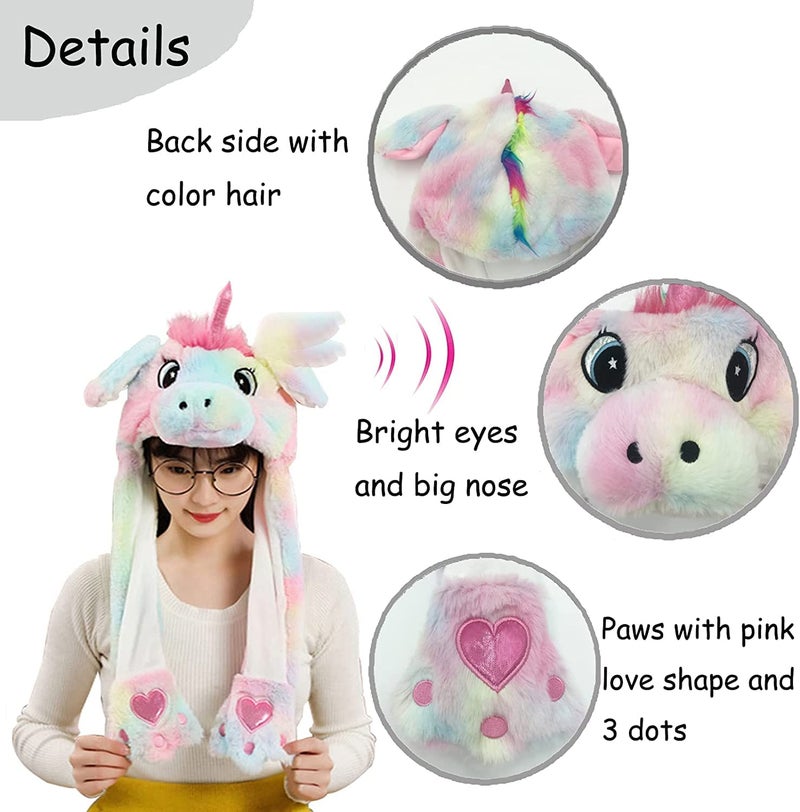 Kiditos Plush Unicorn Cap, Ear Moving Jumping Hat, Funny LED Glowing Headwear Bunny Hat Cap for Women Girls, Multi - Image 3