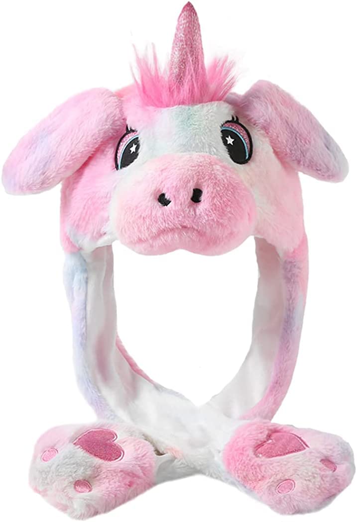 Kiditos Plush Unicorn Cap, Ear Moving Jumping Hat, Funny LED Glowing Headwear Bunny Hat Cap for Women Girls, Multi - Image 1