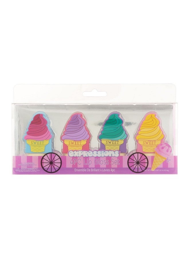 Expressions Girls Cosmetics Sweet Ice Cream Cone Popsicle Lip Gloss Collection 4Pc Set Novelty Pucker Pop Lip Balms - Image 4