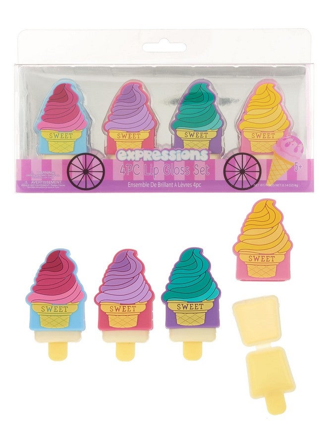 Expressions Girls Cosmetics Sweet Ice Cream Cone Popsicle Lip Gloss Collection 4Pc Set Novelty Pucker Pop Lip Balms - Image 3