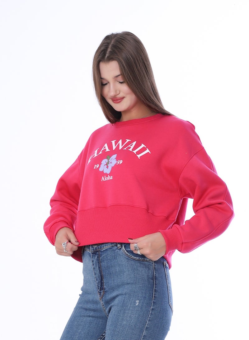 BEBO Women's Sweatshirt with Print, Long Sleeves_Fuchsia - Image 2