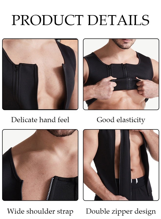 DUNISO Men's Sports Compression Shirt Slimming Body Shaper Vest Waist Trainer with Double Zipper Workout Tank Tops Tummy Control Shapewear Back Support Tight Undershirts Gym Clothes Corset - Image 2