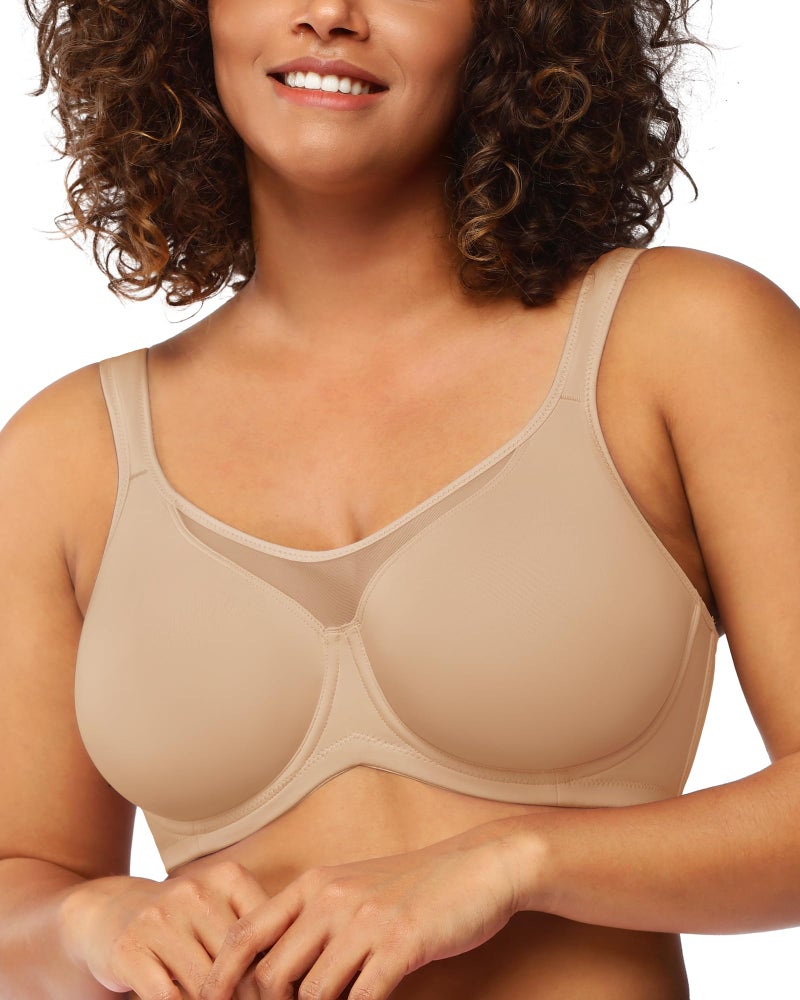 HSIA Minimizer Bras for Women Plus Size, Full Coverage Coolcomfort T Shirt Unlined Bra with Underwire for Heavy Breast, Ivory Beige 36DD - Image 1