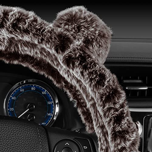 BDK Bear Fur Steering Wheel Cover, Plush Faux Fur Fuzzy Steering Cover for Car Truck Van SUV, Standard Size Fits Wheels 14.5-15 in Diameter, Brown with Ears - Image 5