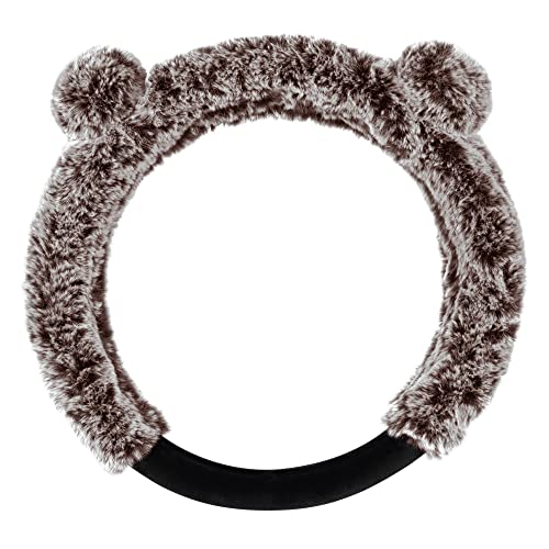 BDK Bear Fur Steering Wheel Cover, Plush Faux Fur Fuzzy Steering Cover for Car Truck Van SUV, Standard Size Fits Wheels 14.5-15 in Diameter, Brown with Ears - Image 2