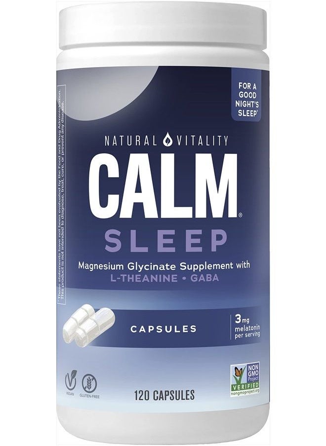 Natural Vitality - Calm Sleep Magnesium Supplement, Melatonin & Magnesium Citrate, Sleep Aid Capsules, Gluten Free, Vegan, Non-GMO, Helps The Body Ease Into Sleep, 120 Capsules - Image 1