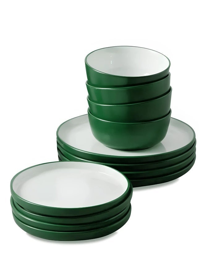 Feelings 12-Piece Stoneware Dinner Set Plates, Dishes, Bowls Serves 4 Green - Image 5