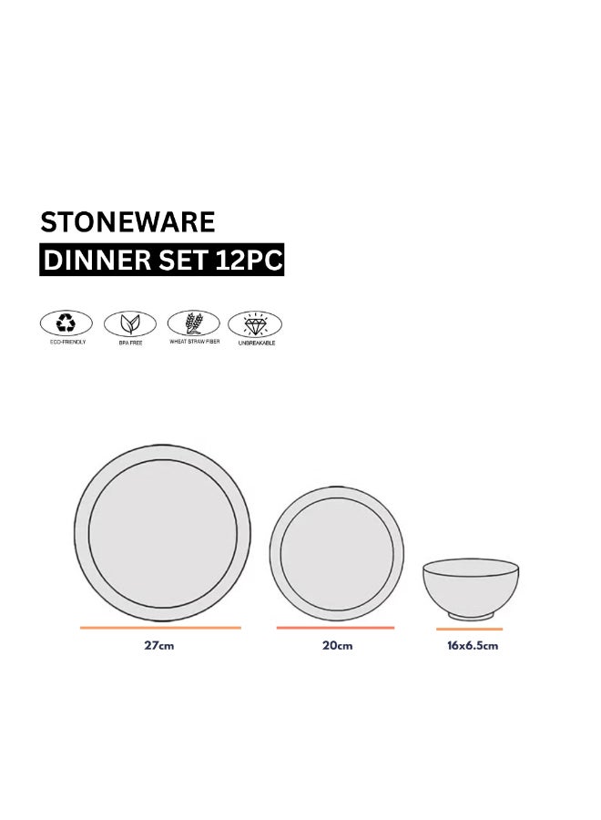 Feelings 12-Piece Stoneware Dinner Set Plates, Dishes, Bowls Serves 4 Green - Image 2