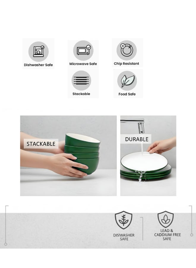 Feelings 12-Piece Stoneware Dinner Set Plates, Dishes, Bowls Serves 4 Green - Image 3