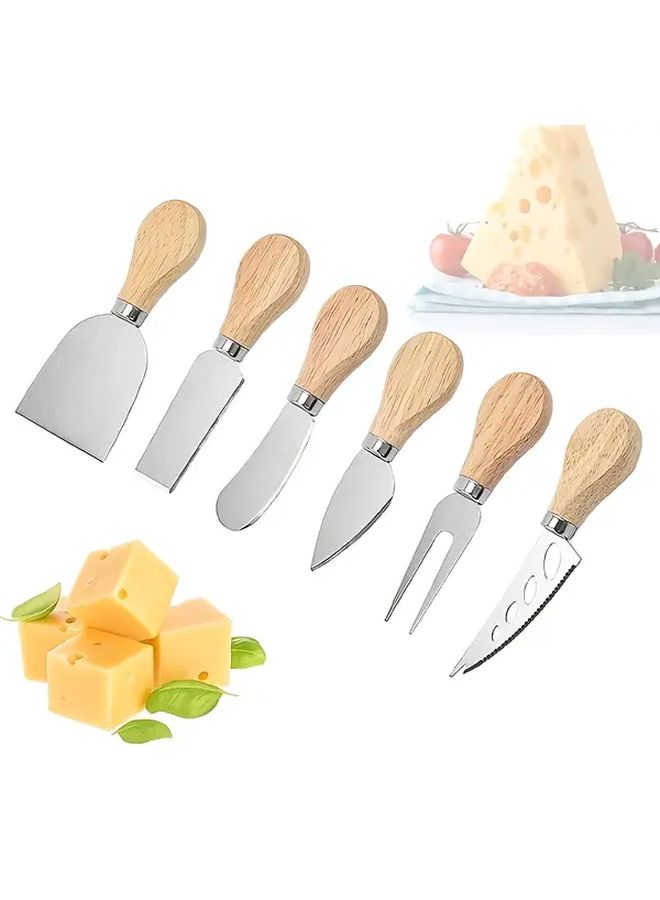 Acacia Wood Stainless Steel Cheese Knife Cream Knife Butter Knife Small Fork Baking Tool Color Box Set - Image 5