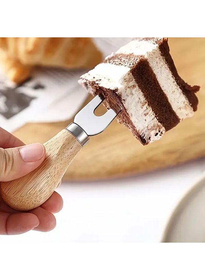 Acacia Wood Stainless Steel Cheese Knife Cream Knife Butter Knife Small Fork Baking Tool Color Box Set - Image 4