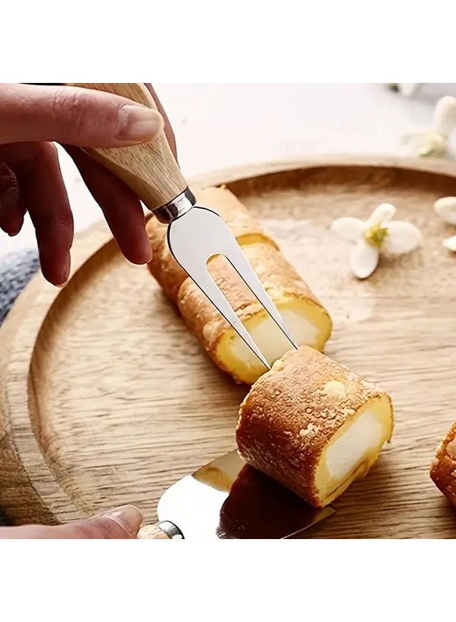 Acacia Wood Stainless Steel Cheese Knife Cream Knife Butter Knife Small Fork Baking Tool Color Box Set - Image 1