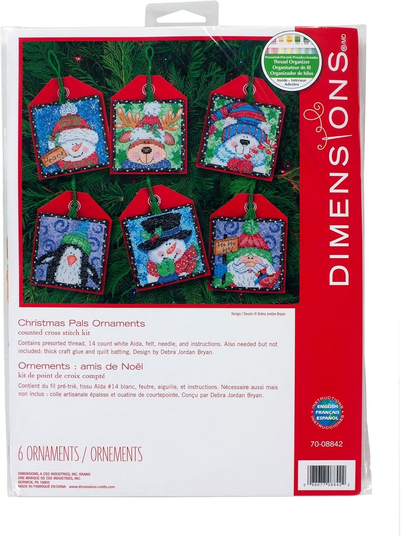 Dimensions Counted Cross Stitch Christmas Pals Ornament Kit, 6 pcs - Image 1