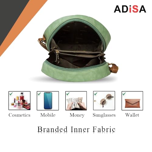 ADISA Women Girls Flower Print Sling Bag Round Crossbody Purse (SL6007-GRN_Green) - Image 4