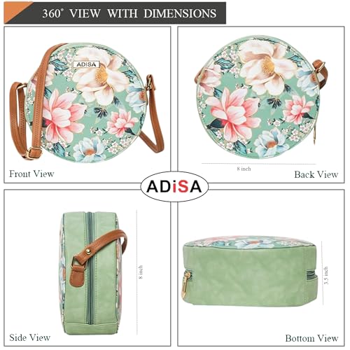 ADISA Women Girls Flower Print Sling Bag Round Crossbody Purse (SL6007-GRN_Green) - Image 2