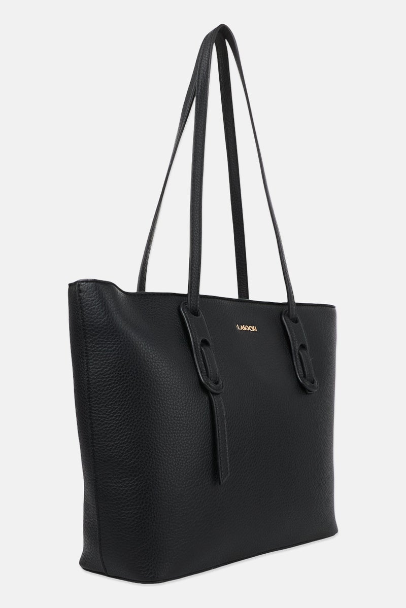 Lasocki Women Brand Logo Tote Bag, Black - Image 2