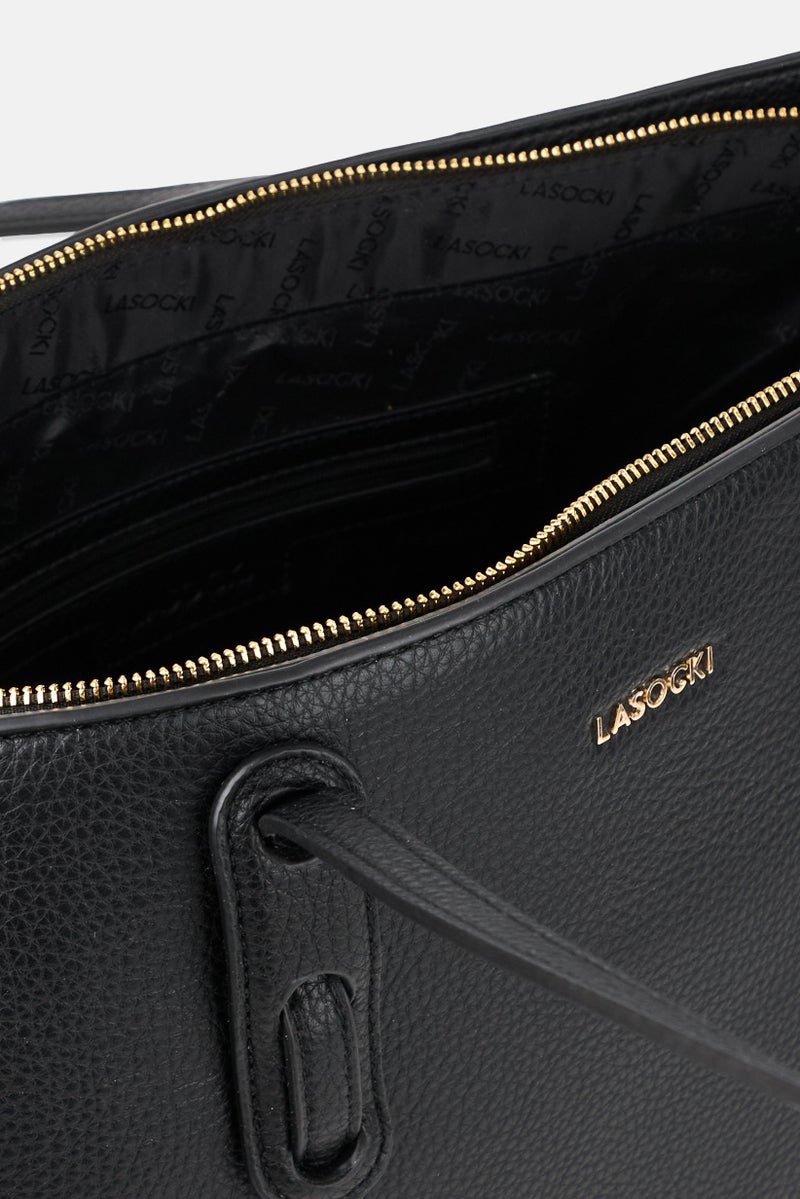 Lasocki Women Brand Logo Tote Bag, Black - Image 4