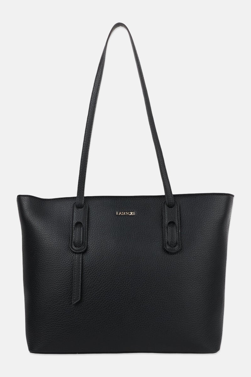 Lasocki Women Brand Logo Tote Bag, Black - Image 1
